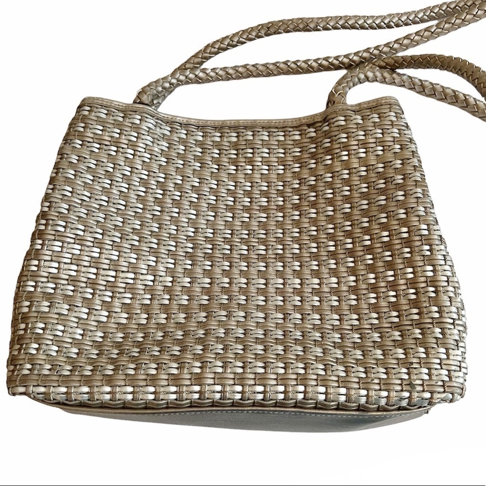 Vintage Warren Reed Woven Shoulder Bag Brushed Gold & Silver Vegan Leather